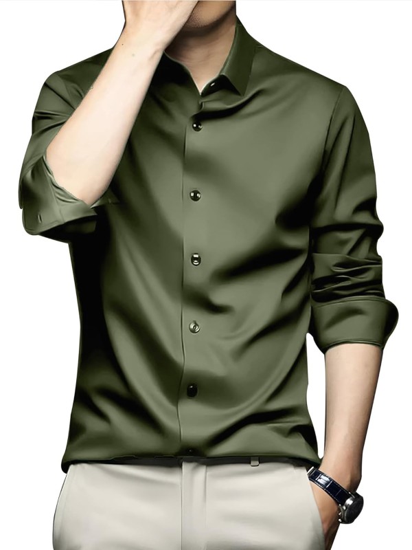 Men Regular Fit Solid Button Down Collar Formal Shirt